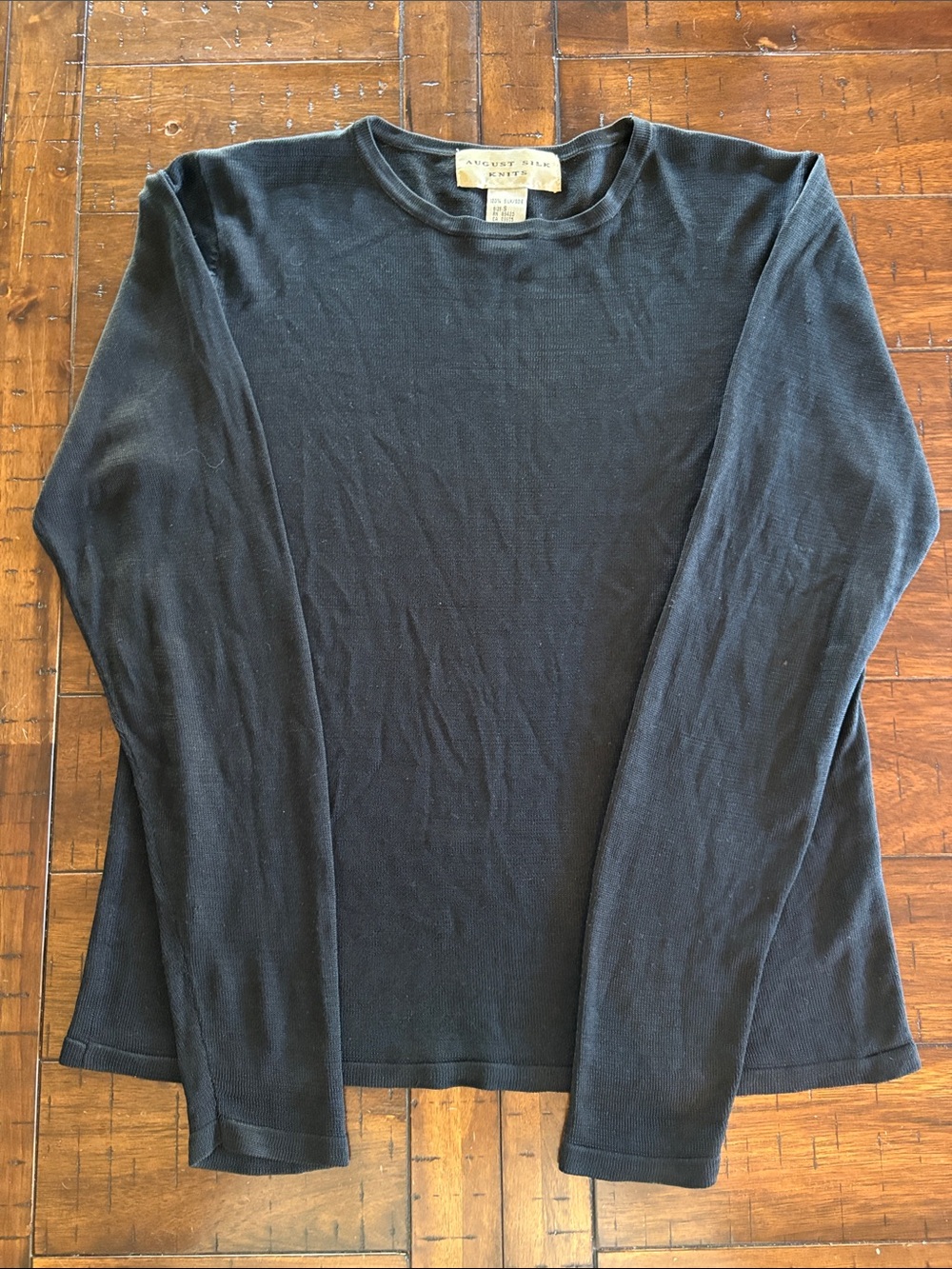 august silk knits Black Crewneck Silk Sweater - Small - Classic, Silk, Natural